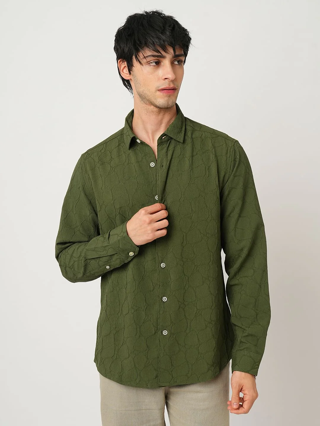 Olive Stone Textured Shirt - Image 5