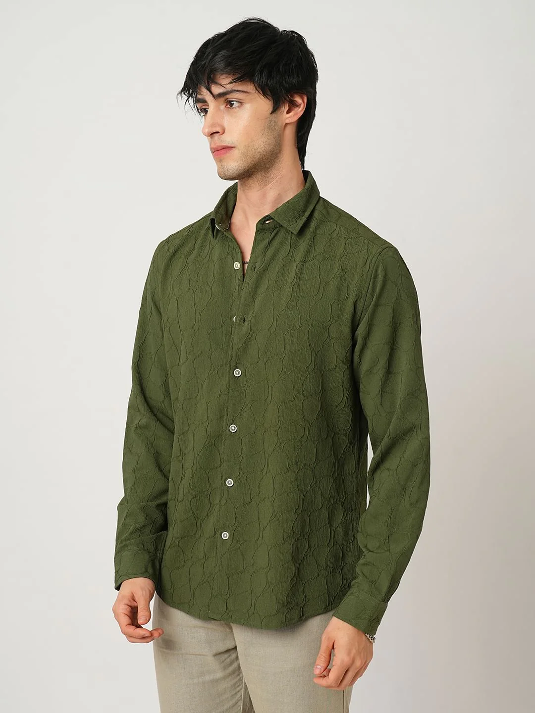 Olive Stone Textured Shirt - Image 6