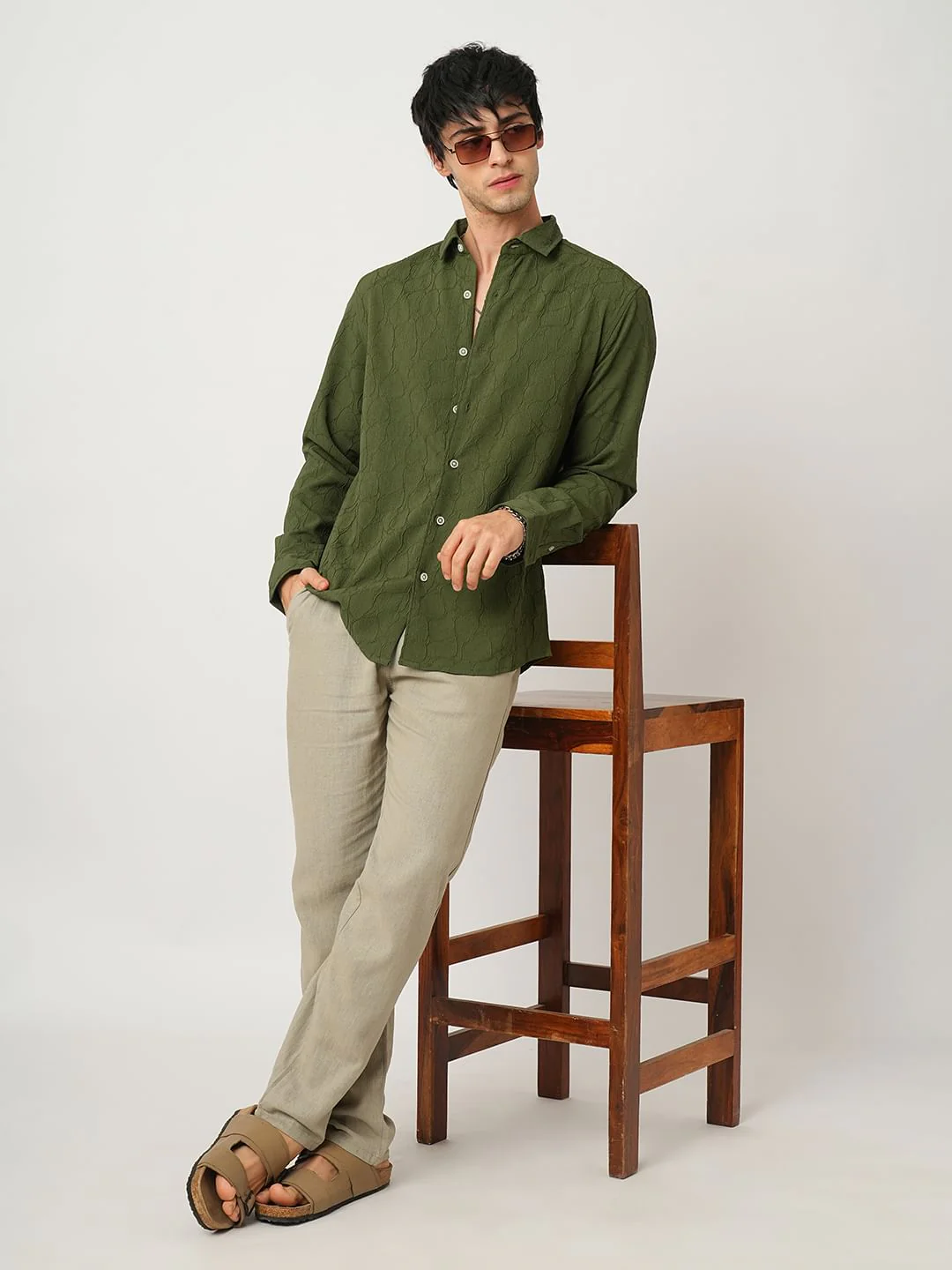 Olive Stone Textured Shirt - Image 8