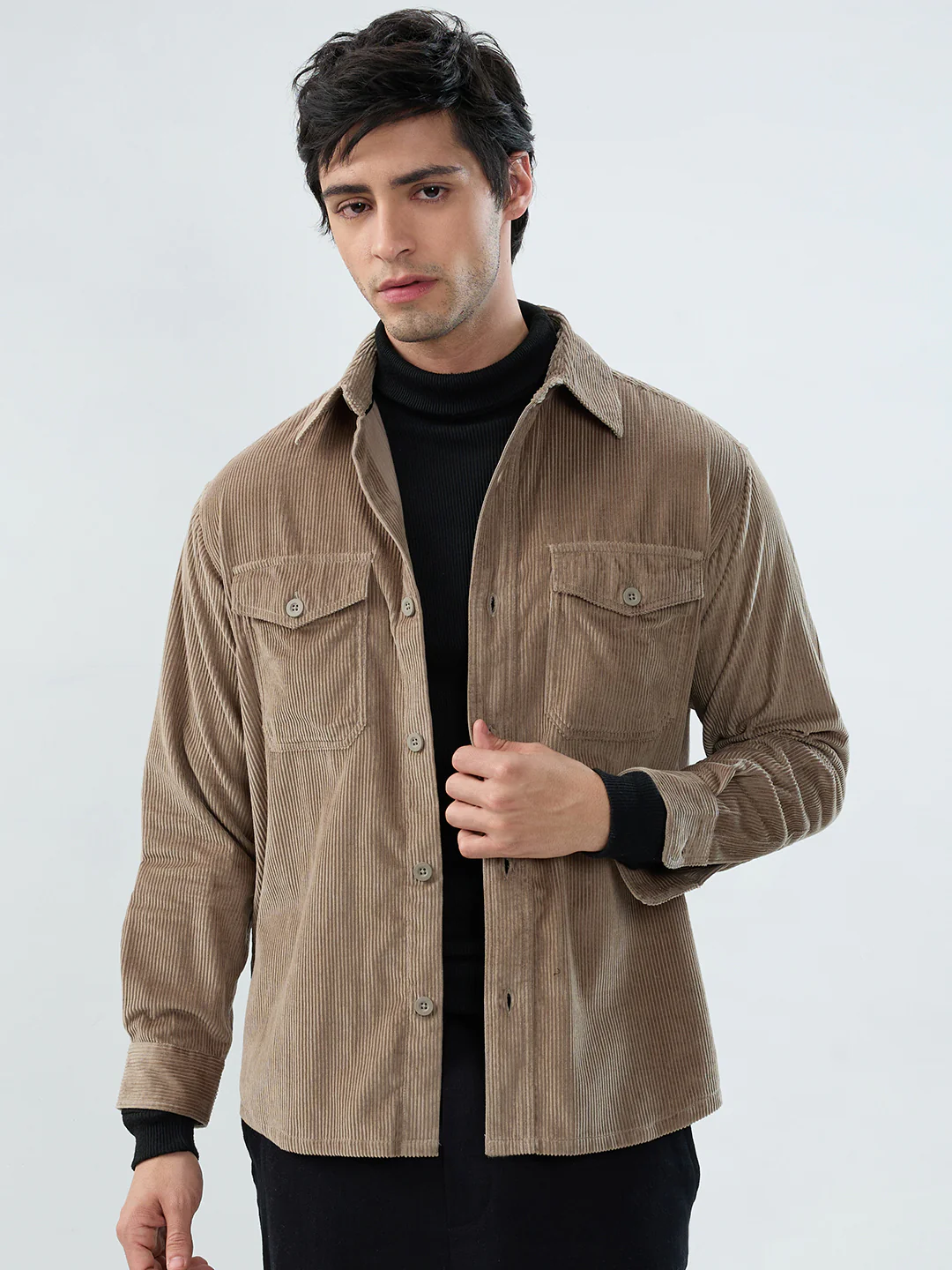 Olive Structured Corduroy Double Pocket Overshirt - Image 4