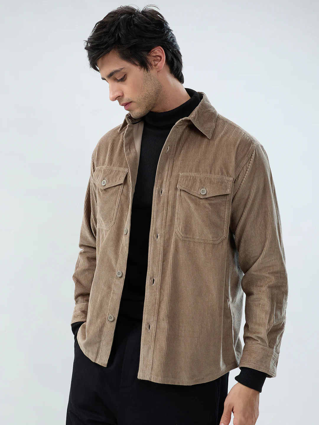 Olive Structured Corduroy Double Pocket Overshirt - Image 5