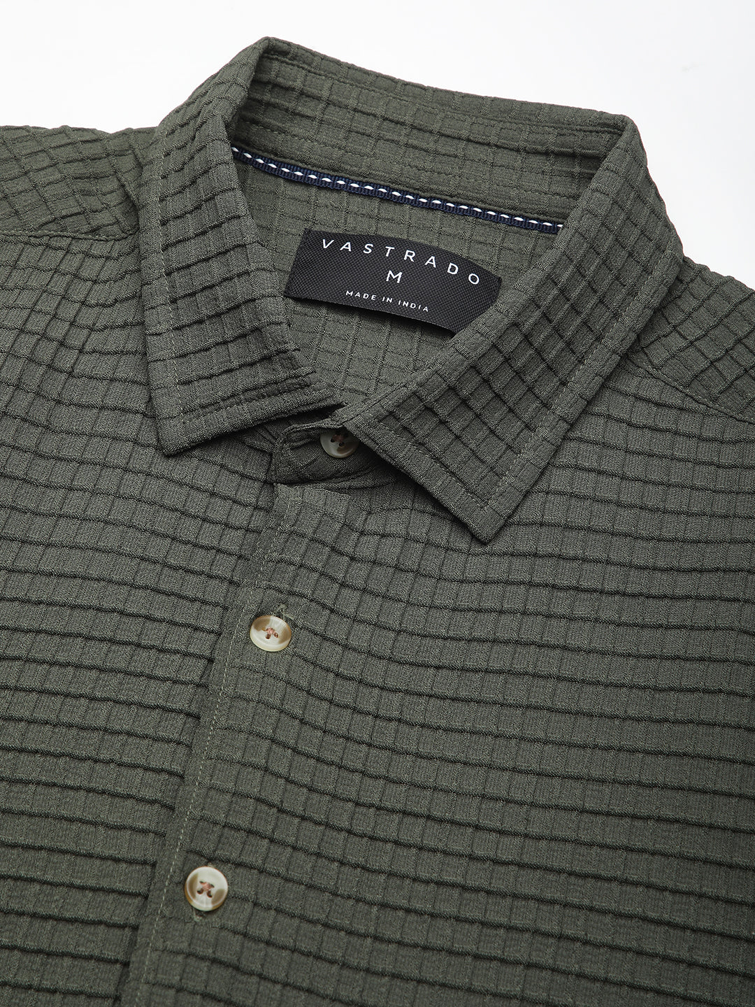Olive Tiny Box Checks Emboss Textured Shirt - Image 3