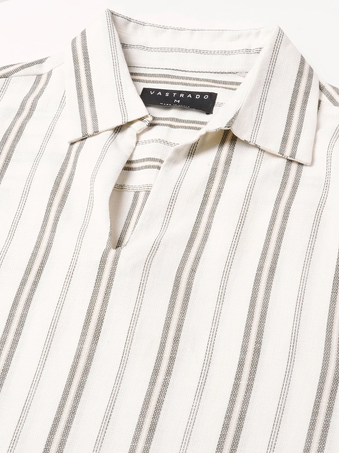 Olive & White Vertical Stripes Polo Shirt - Image 3