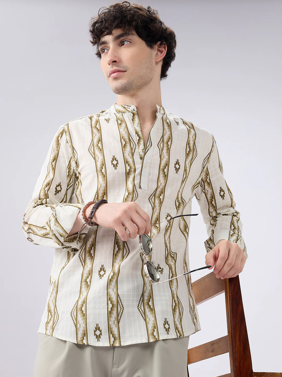 Olive Zigstone Ethno Ladderline Kurta - Image 2