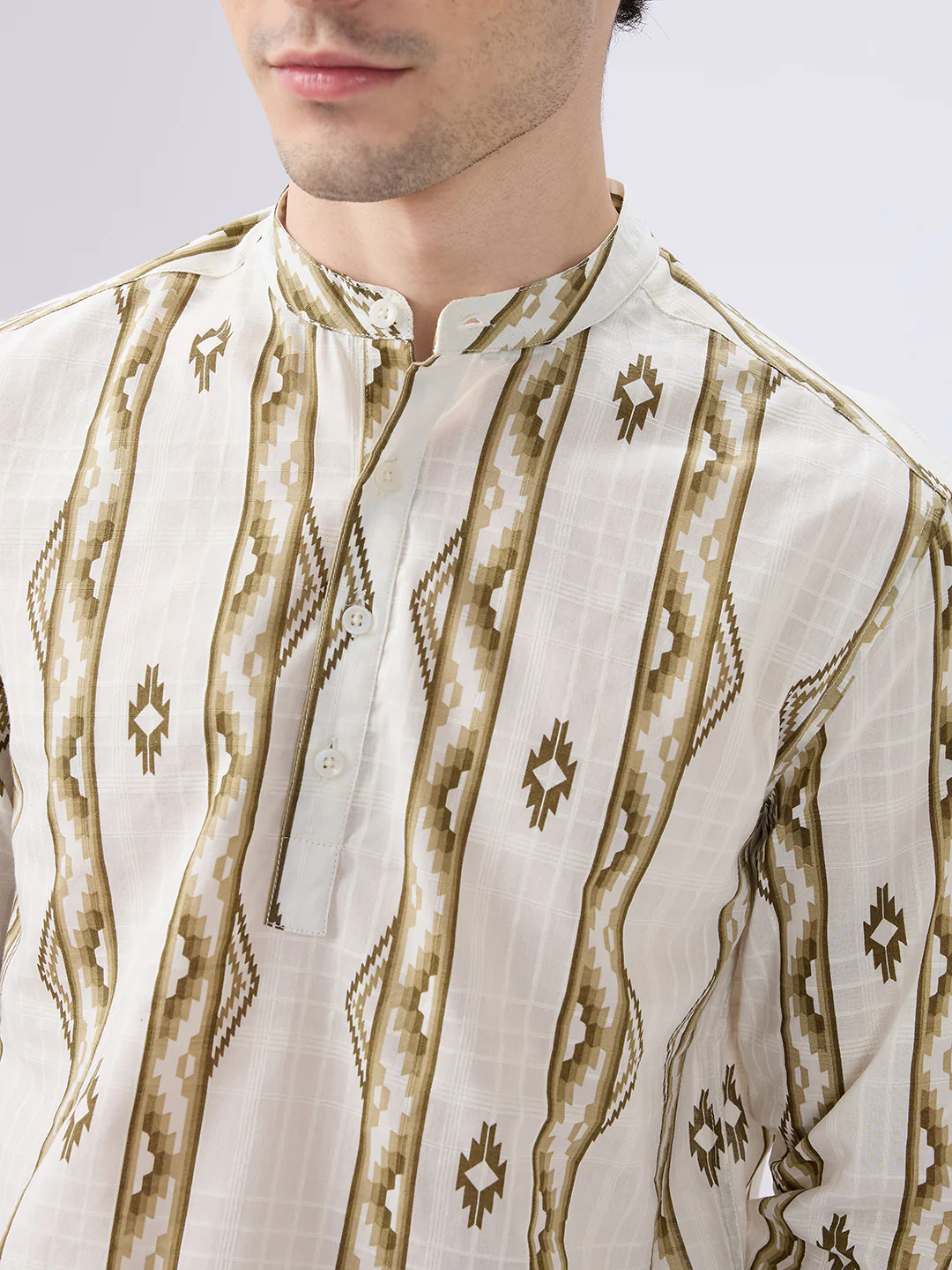 Olive Zigstone Ethno Ladderline Kurta - Image 3