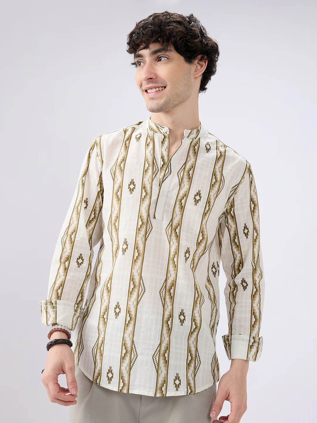 Olive Zigstone Ethno Ladderline Kurta - Image 4