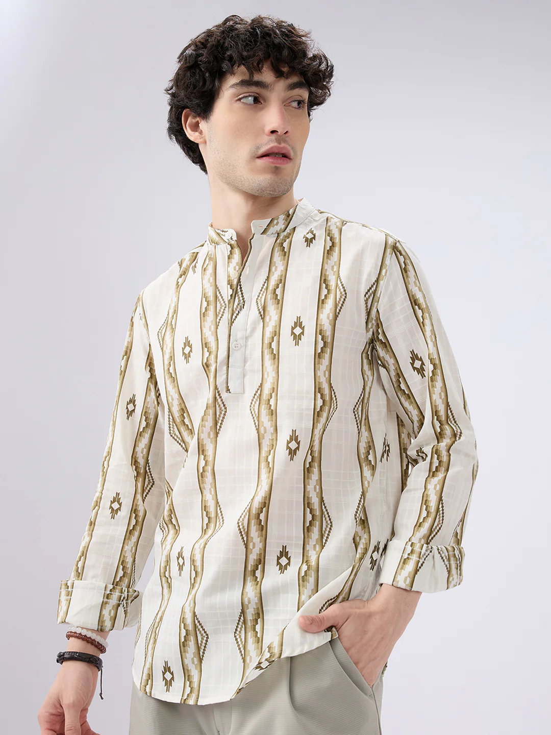 Olive Zigstone Ethno Ladderline Kurta - Image 5
