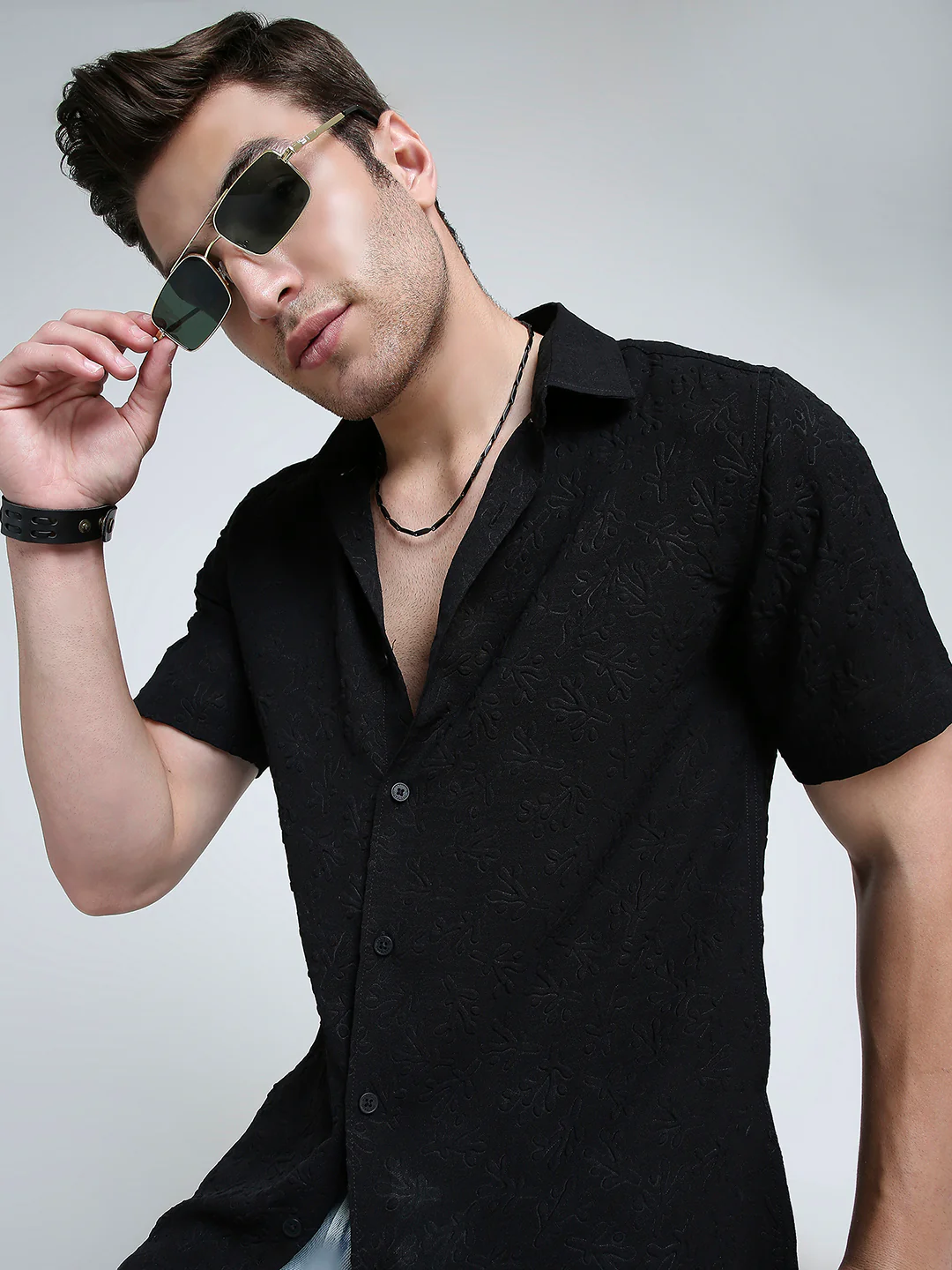 Onyx Black Floral Textured Shirt