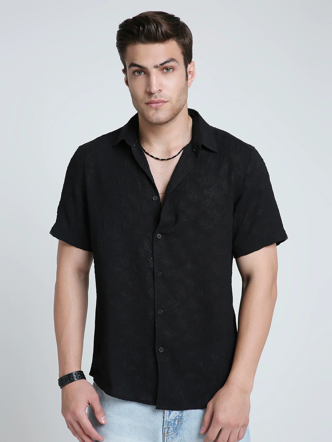 Onyx Black Floral Textured Shirt - Image 4