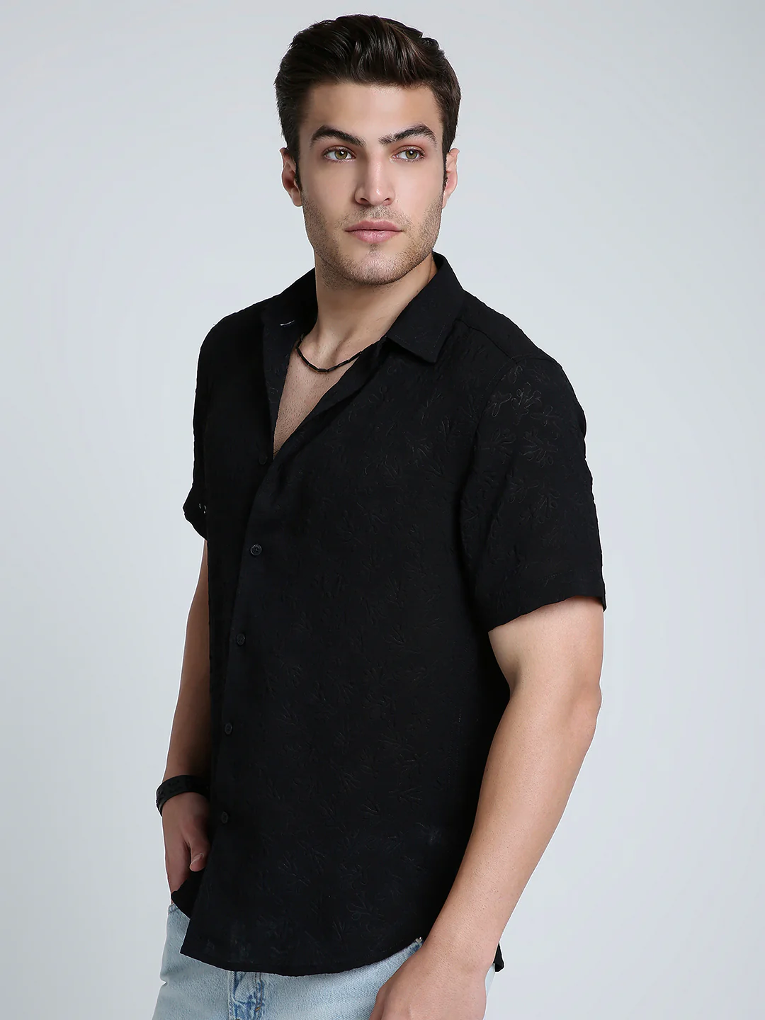 Onyx Black Floral Textured Shirt - Image 5