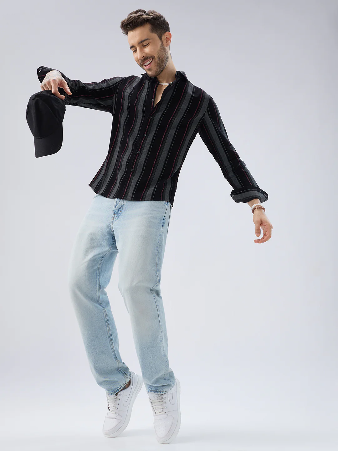 Onyx Black Red Embellished Corduroy Striped Shirt - Image 8