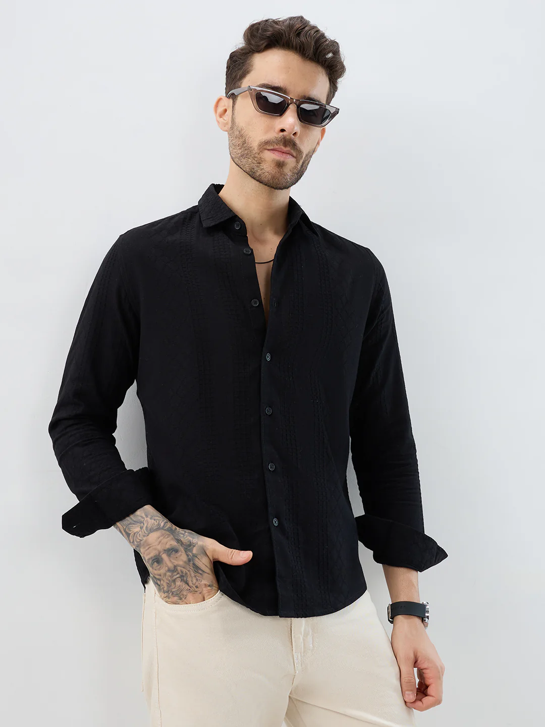 Onyx Black Refined Embroidered Shirt - Image 2