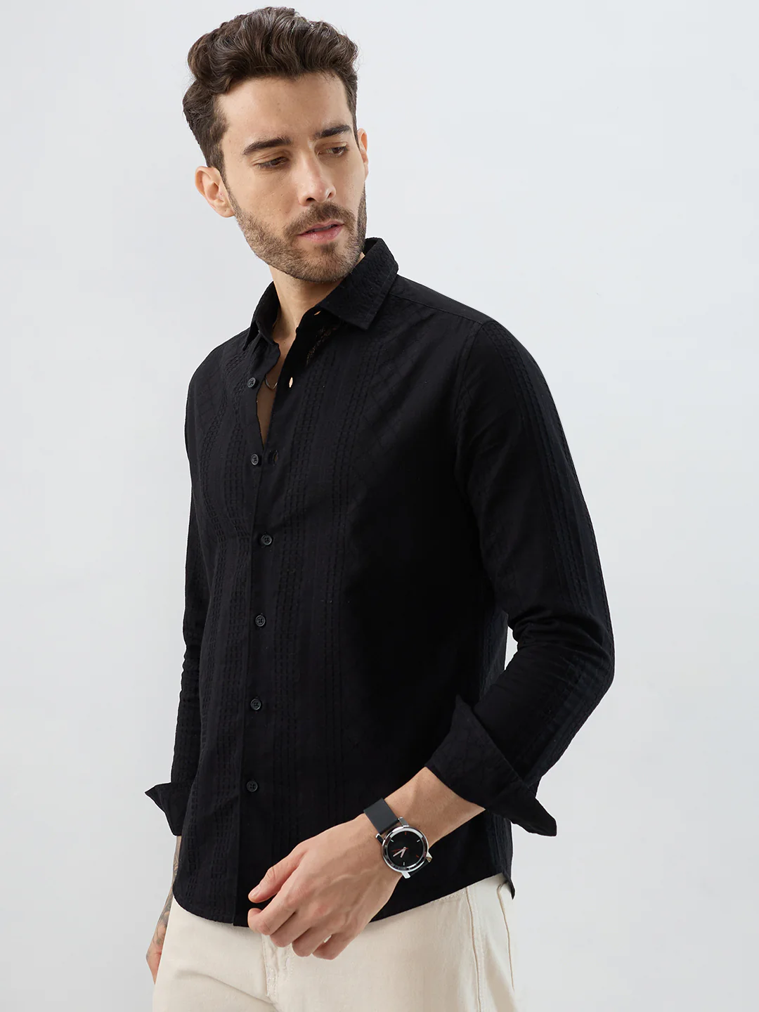Onyx Black Refined Embroidered Shirt - Image 5
