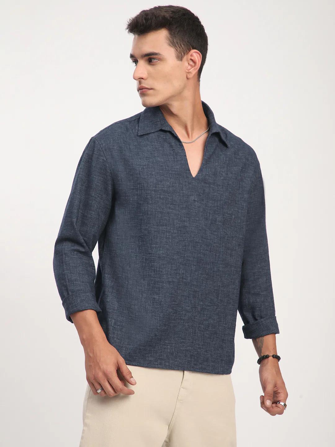 Onyx Grey Chambray Oversized Polo Shirt - Image 4