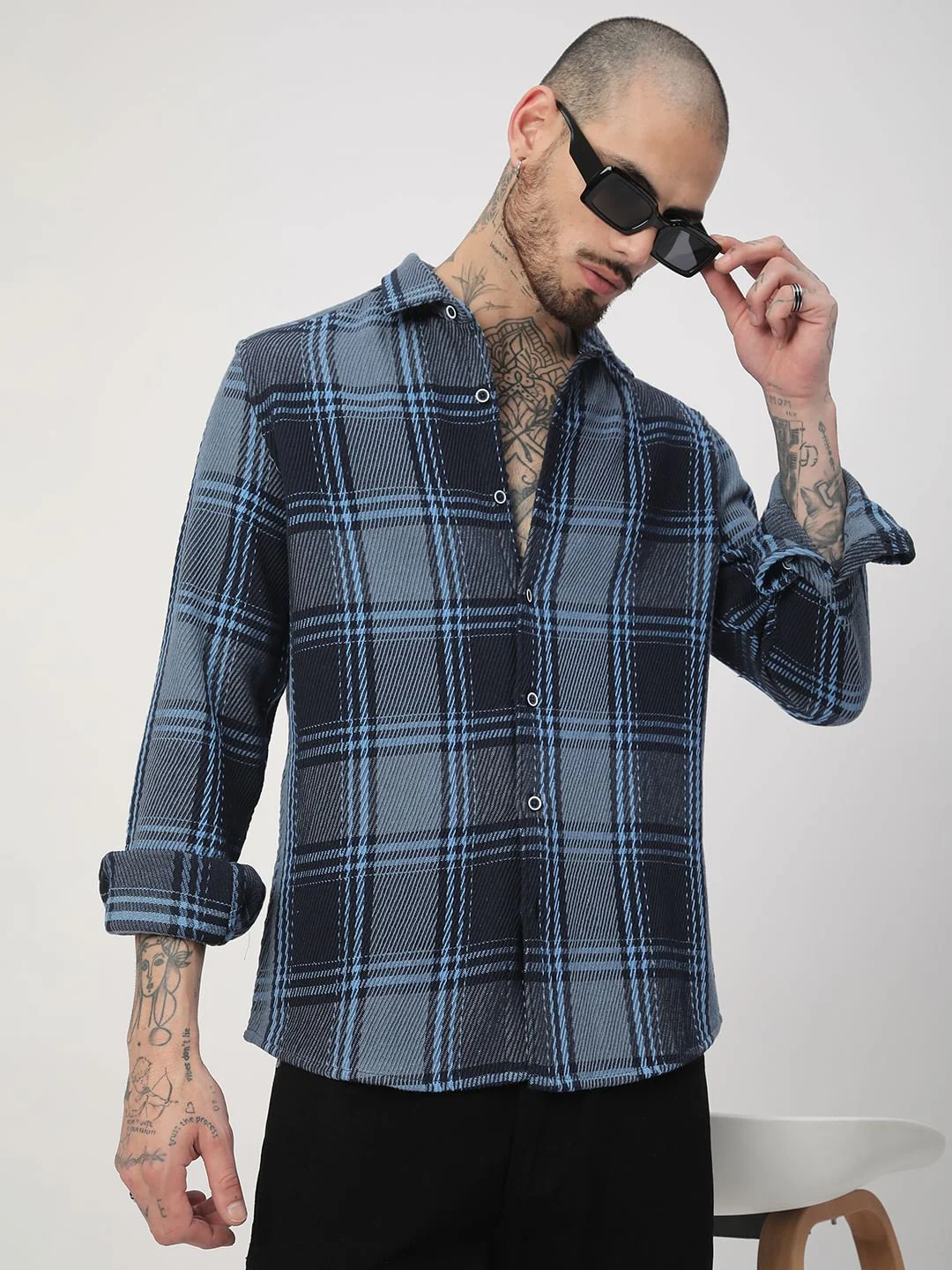 Opulent Blue Heavy Twill Tartan Checks Shirt - Image 2