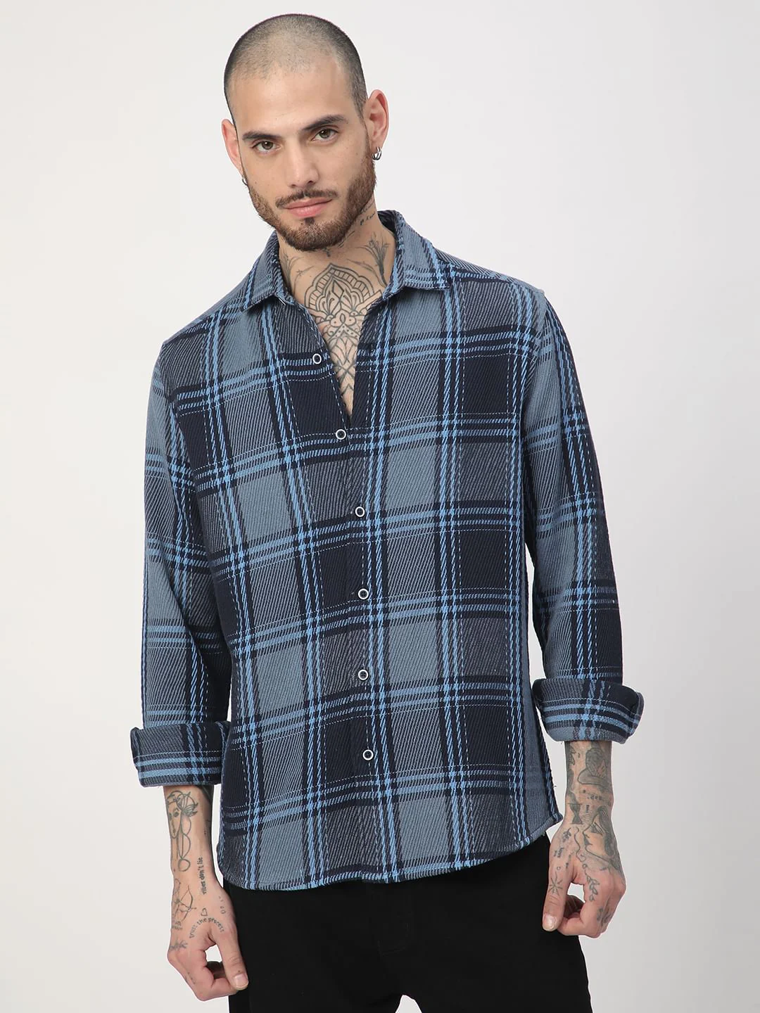 Opulent Blue Heavy Twill Tartan Checks Shirt - Image 4