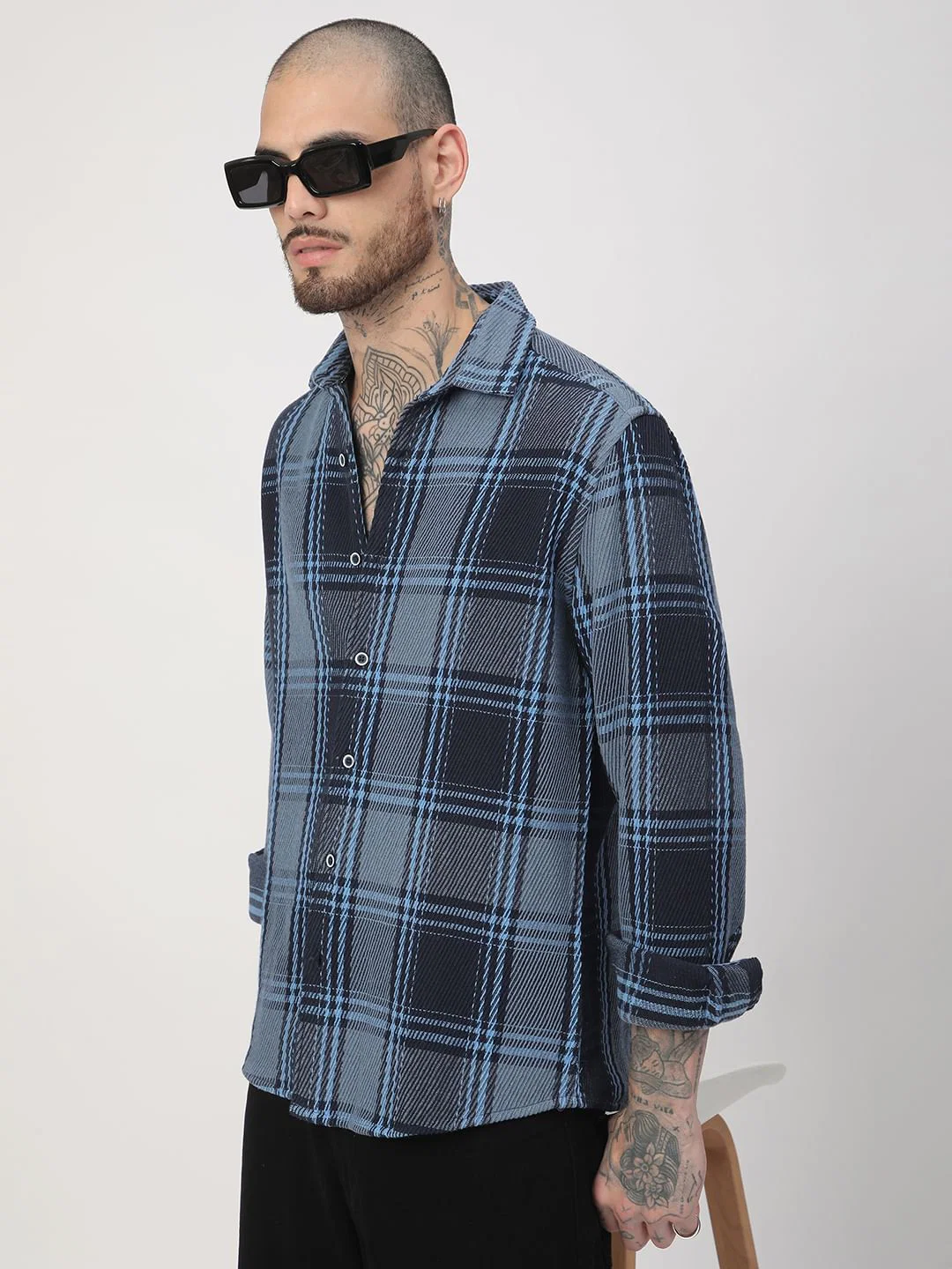 Opulent Blue Heavy Twill Tartan Checks Shirt - Image 5
