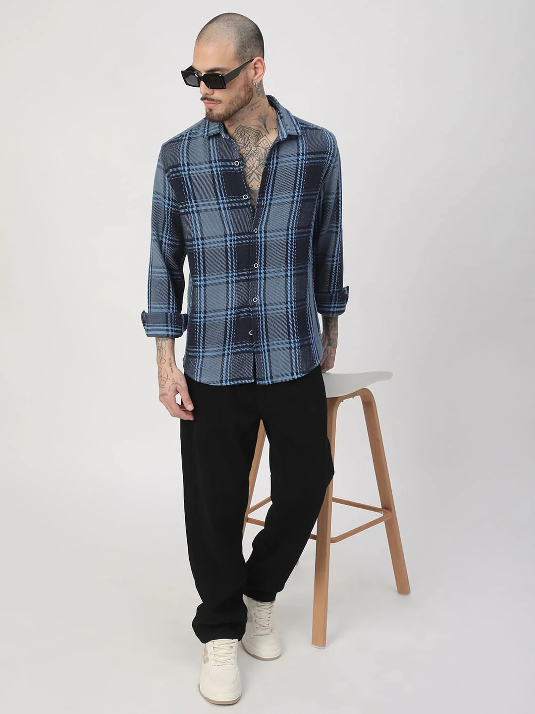 Opulent Blue Heavy Twill Tartan Checks Shirt - Image 7