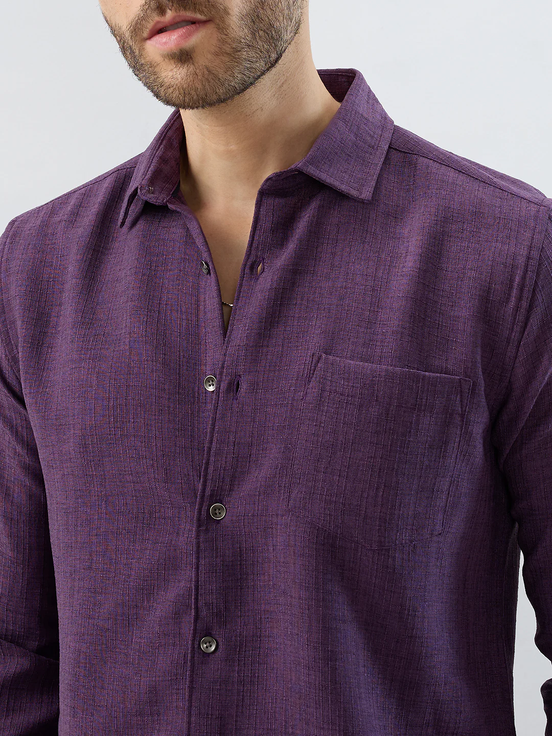 Opulent Dark Wine Slub Textured Shirt - Image 3