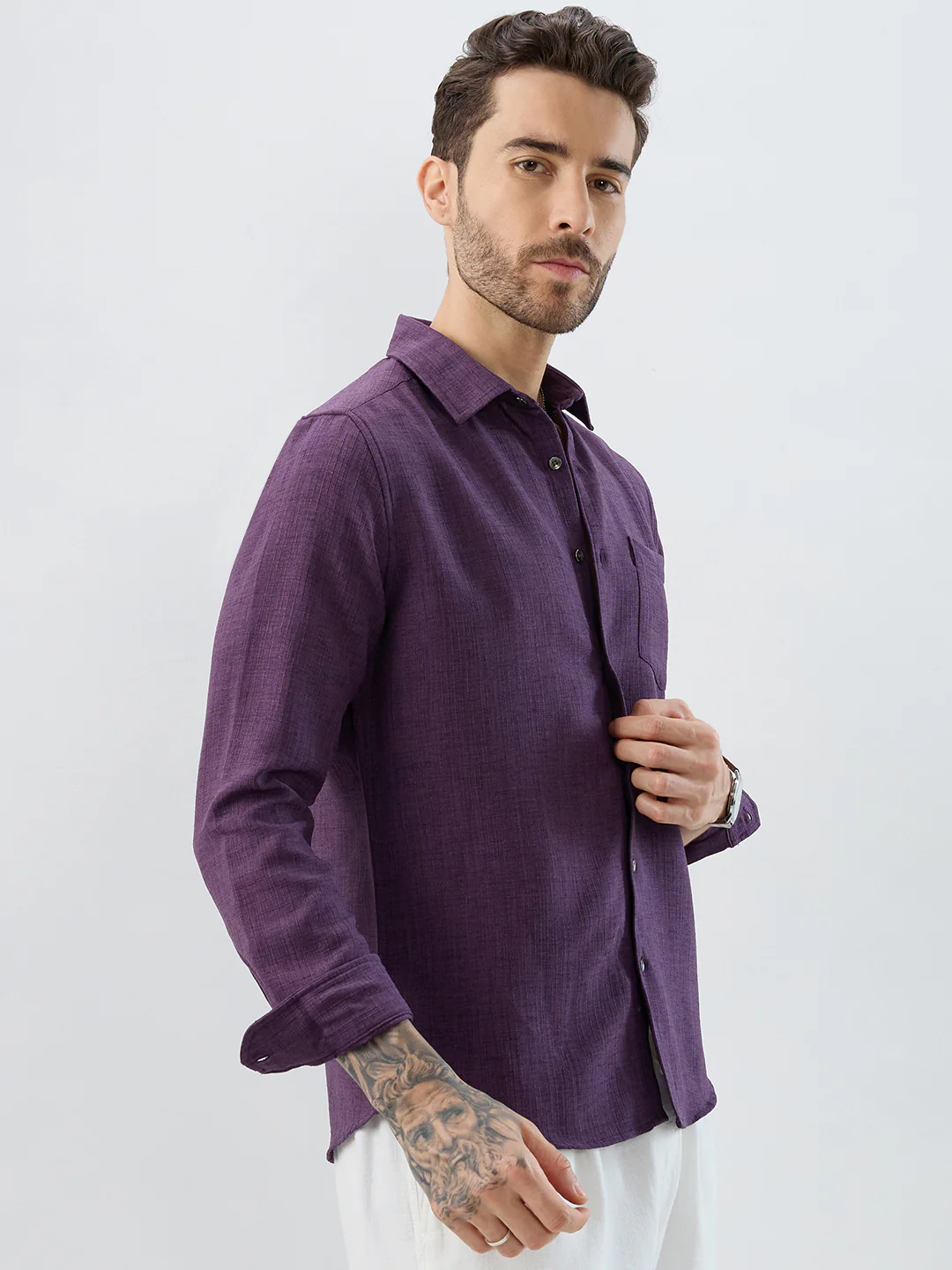 Opulent Dark Wine Slub Textured Shirt - Image 5