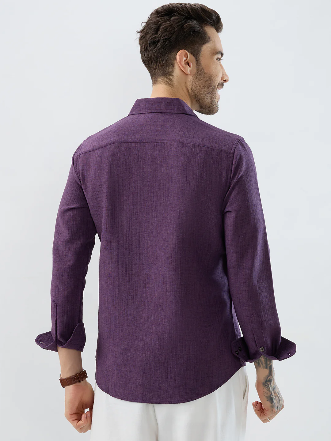 Opulent Dark Wine Slub Textured Shirt - Image 7