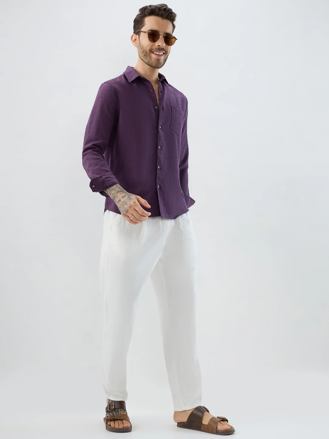 Opulent Dark Wine Slub Textured Shirt - Image 8
