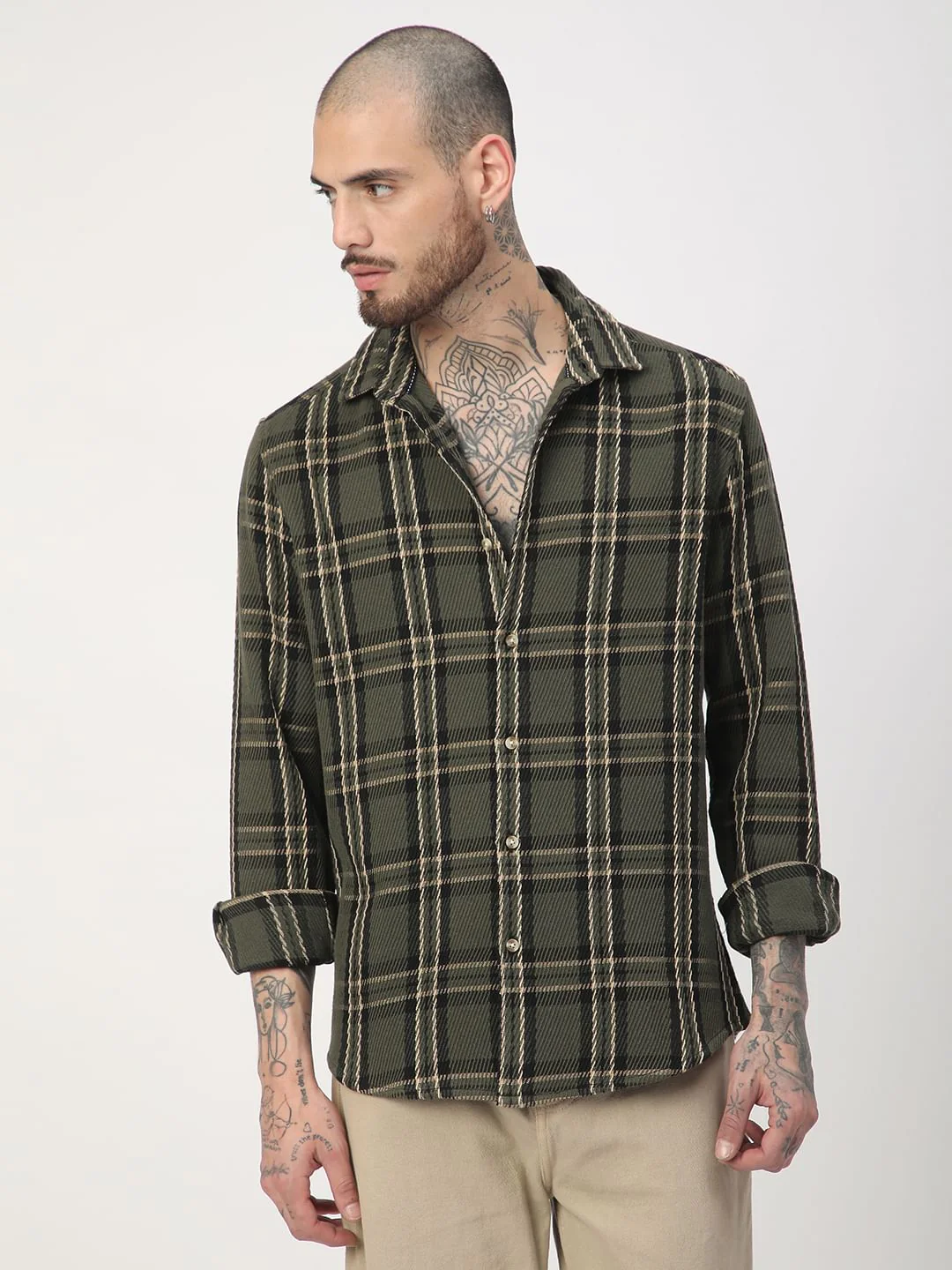 Opulent Olive & Black Heavy Twill Box Checks Shirt - Image 5