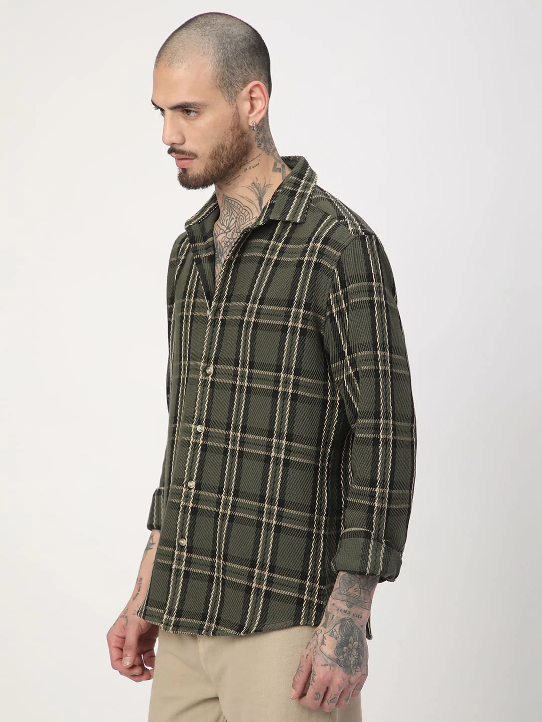 Opulent Olive & Black Heavy Twill Box Checks Shirt - Image 6