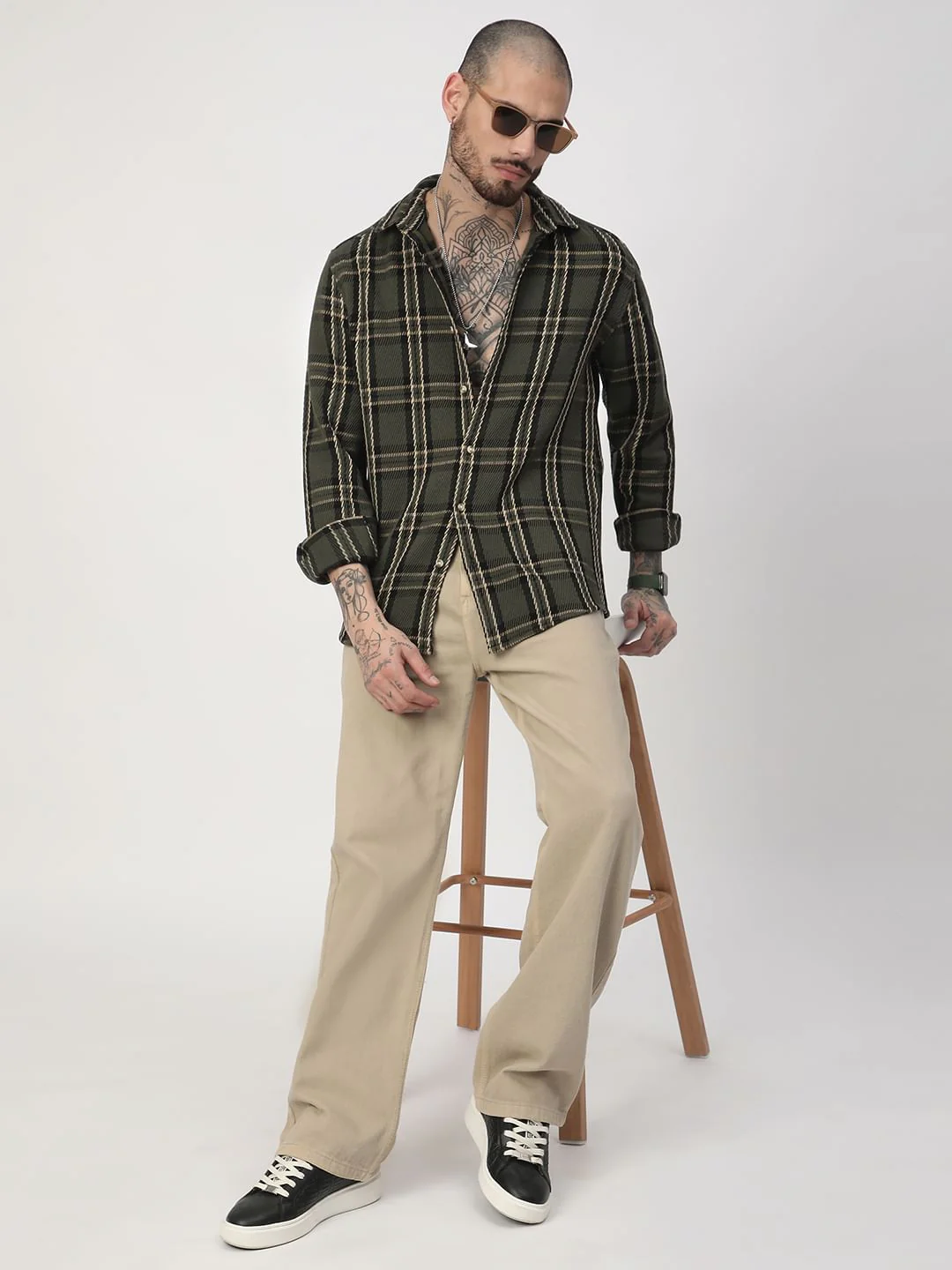 Opulent Olive & Black Heavy Twill Box Checks Shirt - Image 8