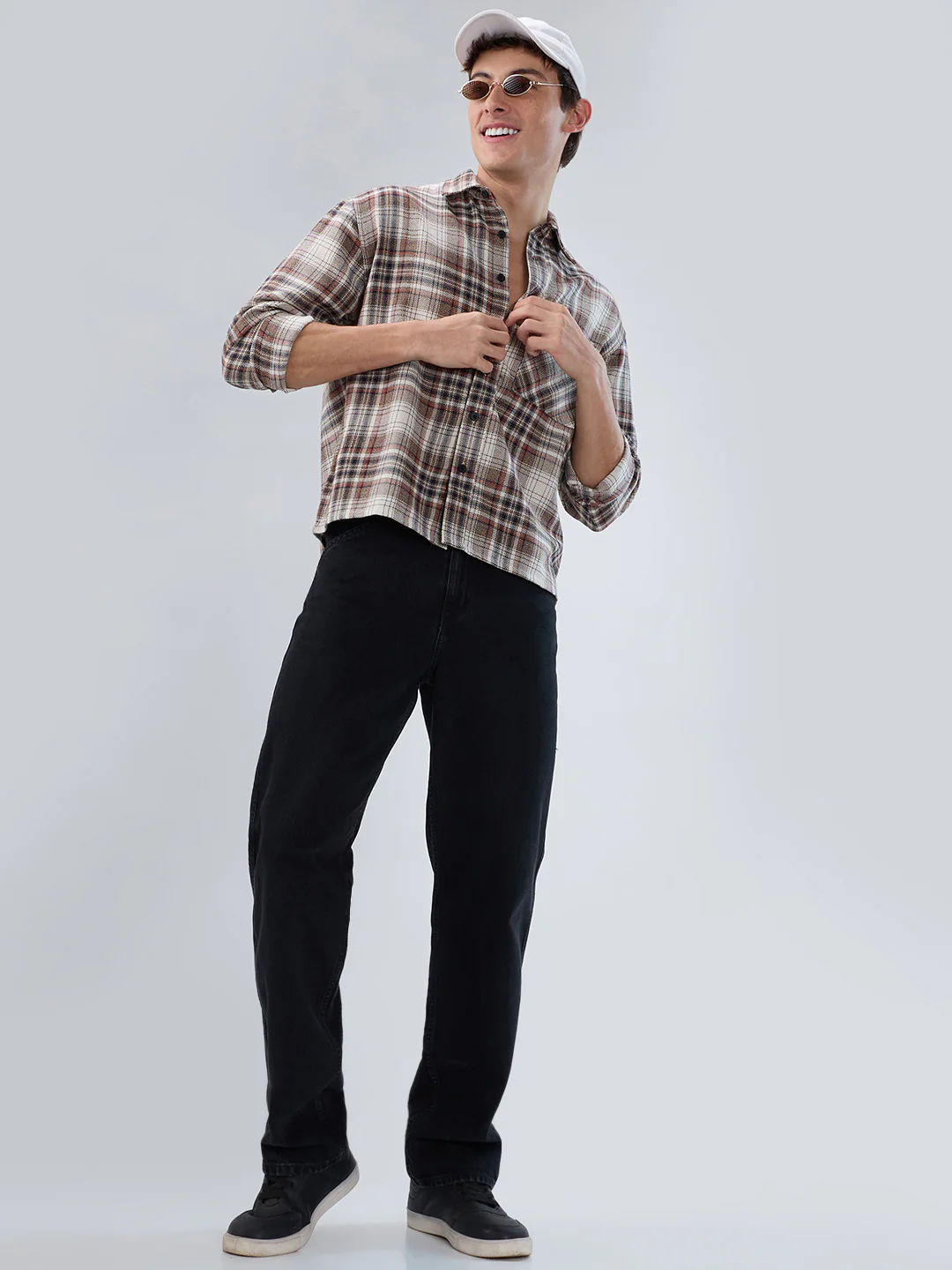 Orange & Brown Plaid Checks Boxy Fit Crop Shirt - Image 8