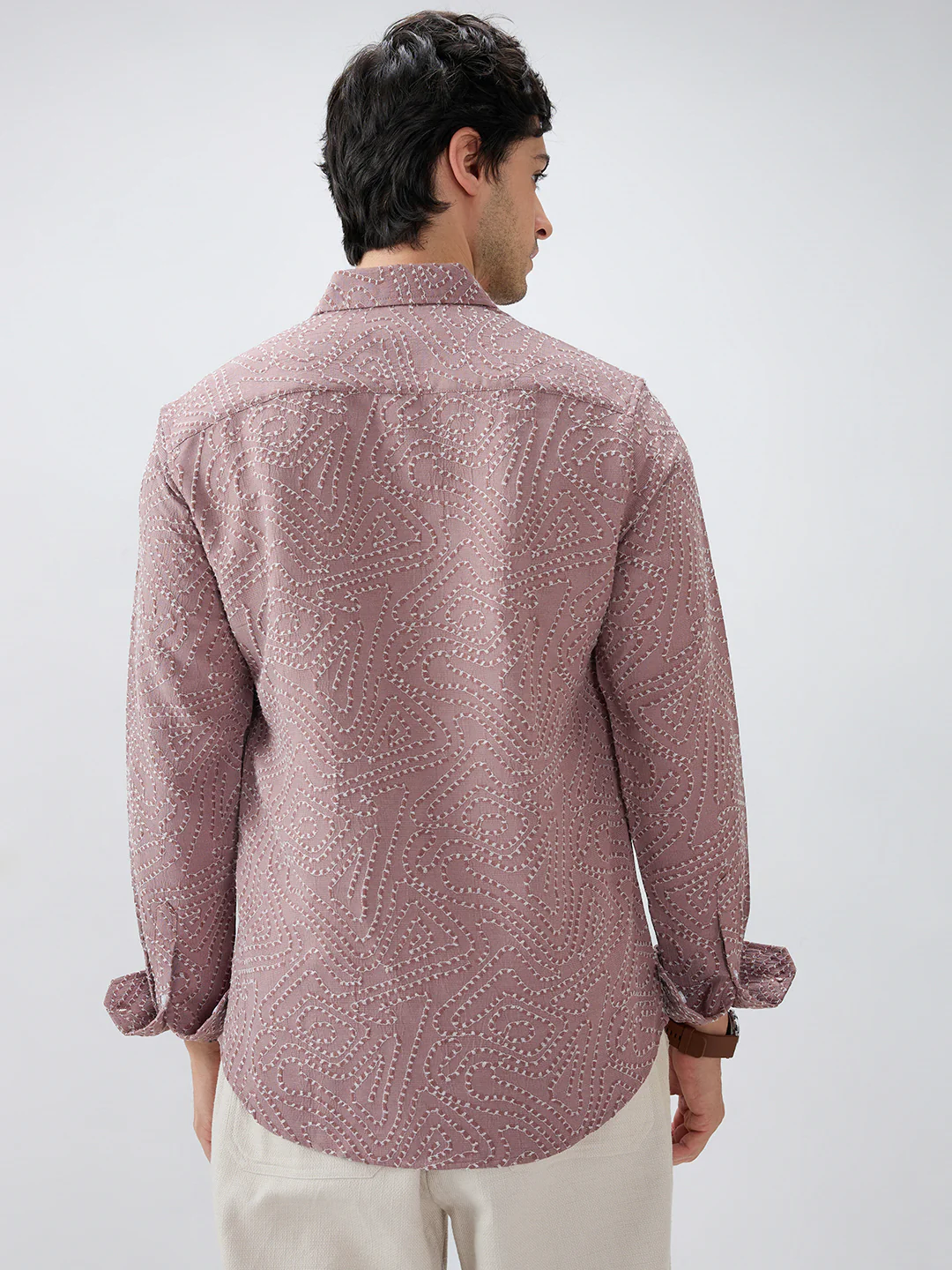 Ornate Brown Thread Flow Raised Stitch Shirt - Image 7