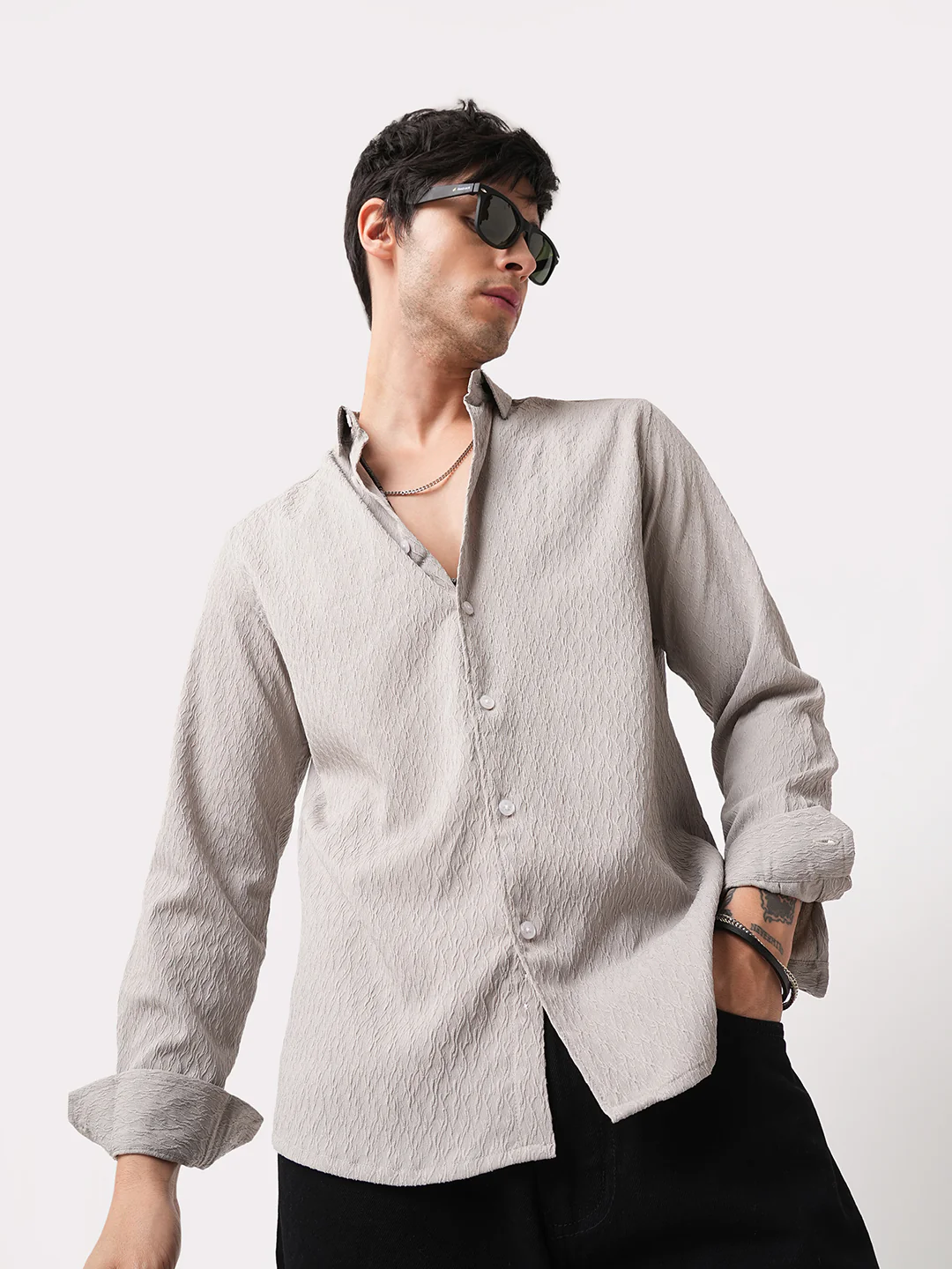 Ornate Cloud Grey Jacquard Shirt - Image 2
