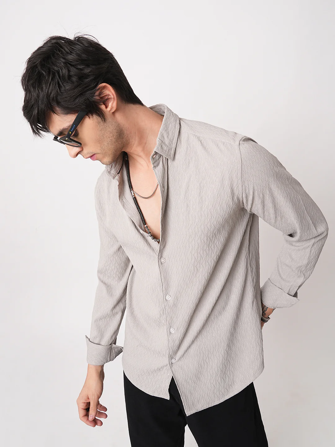 Ornate Cloud Grey Jacquard Shirt - Image 3
