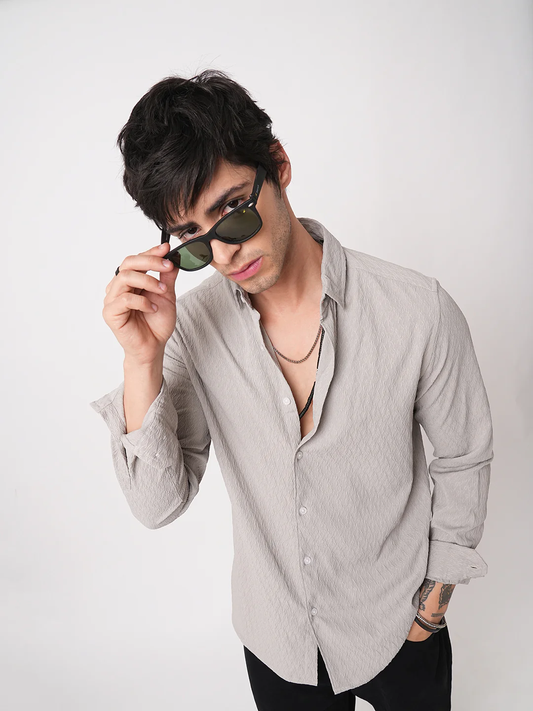 Ornate Cloud Grey Jacquard Shirt - Image 5