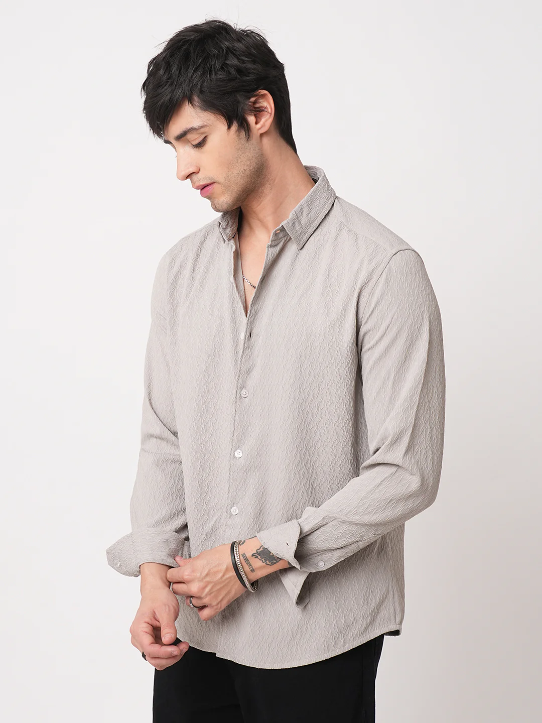 Ornate Cloud Grey Jacquard Shirt - Image 6