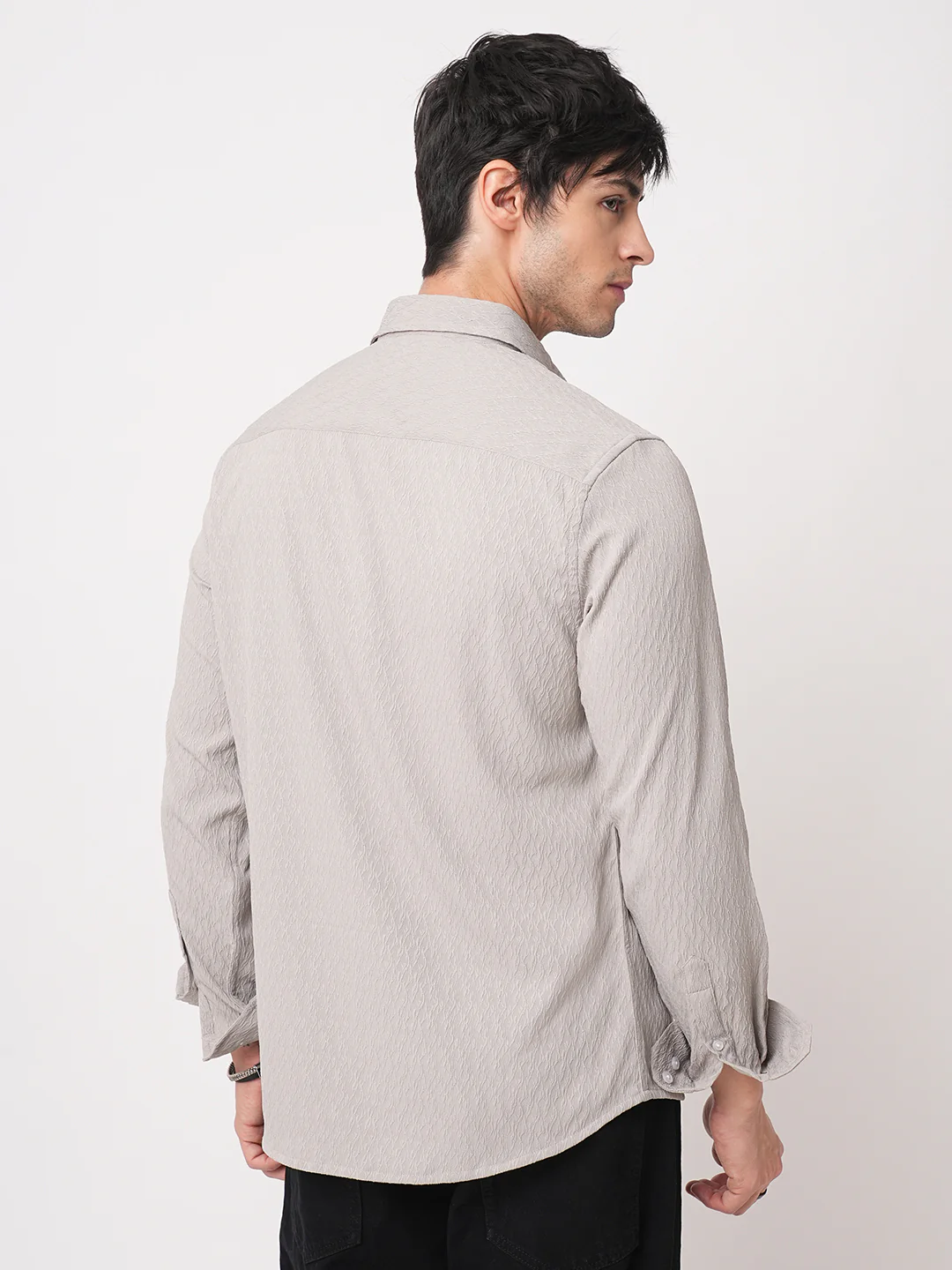 Ornate Cloud Grey Jacquard Shirt - Image 7