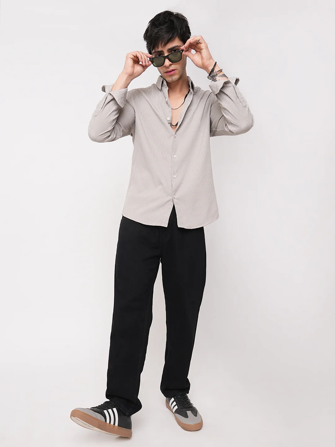 Ornate Cloud Grey Jacquard Shirt - Image 8