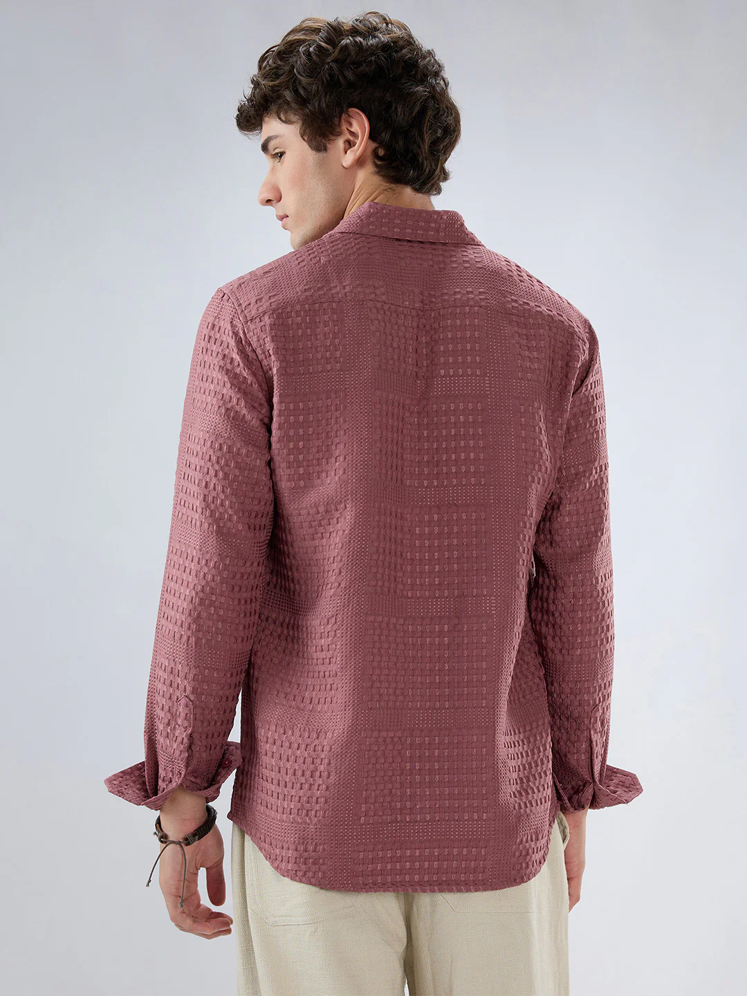 Ornate Turkish Rose Pink Raised Motif Textured Shirt - Image 6