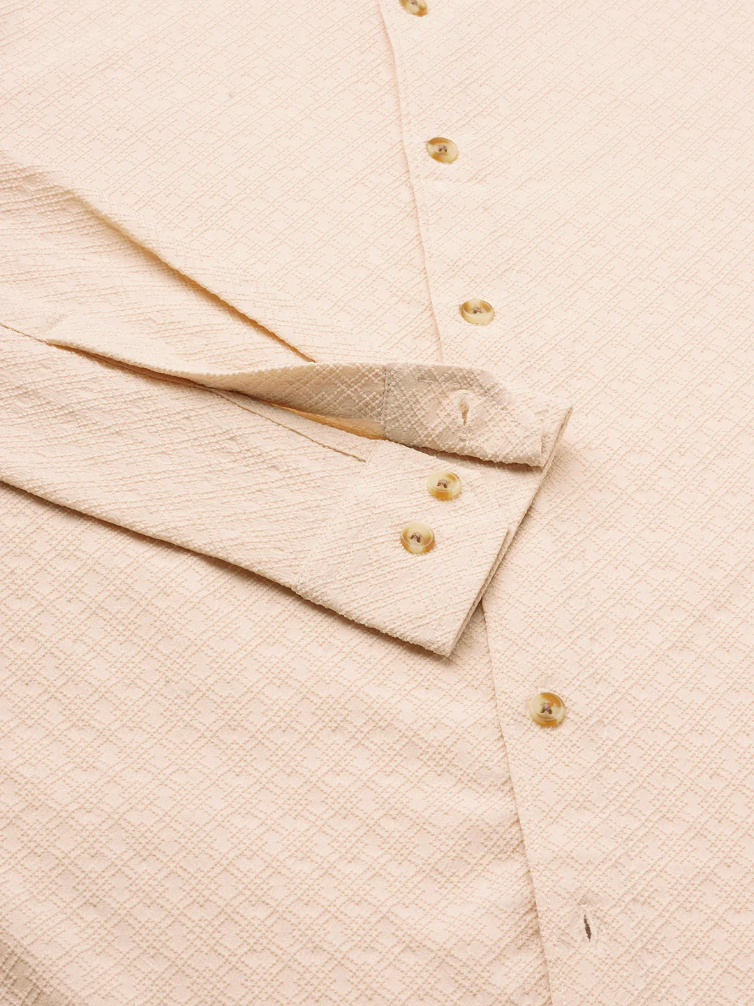 Oyster Cream Geometric Textured Shirt - Image 3