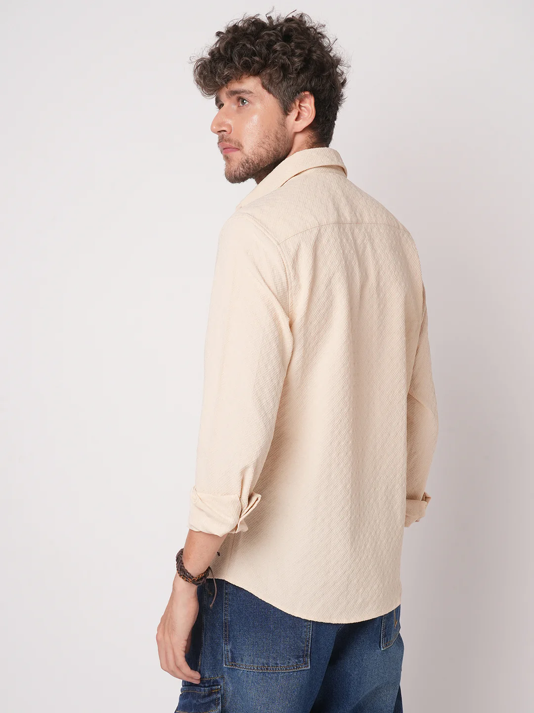Oyster Cream Geometric Textured Shirt - Image 7