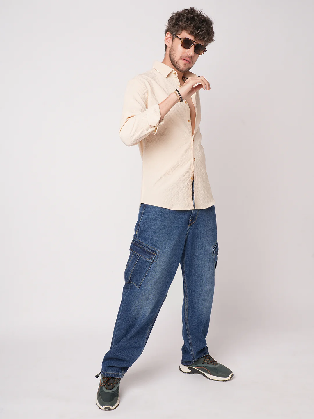 Oyster Cream Geometric Textured Shirt - Image 8