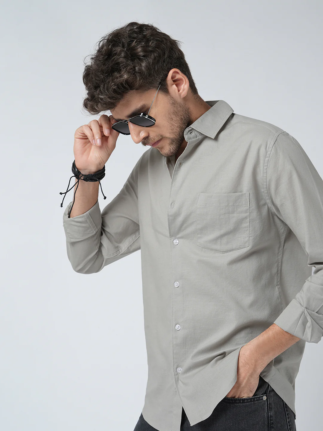 Oyster Grey Slub Shirt - Image 2