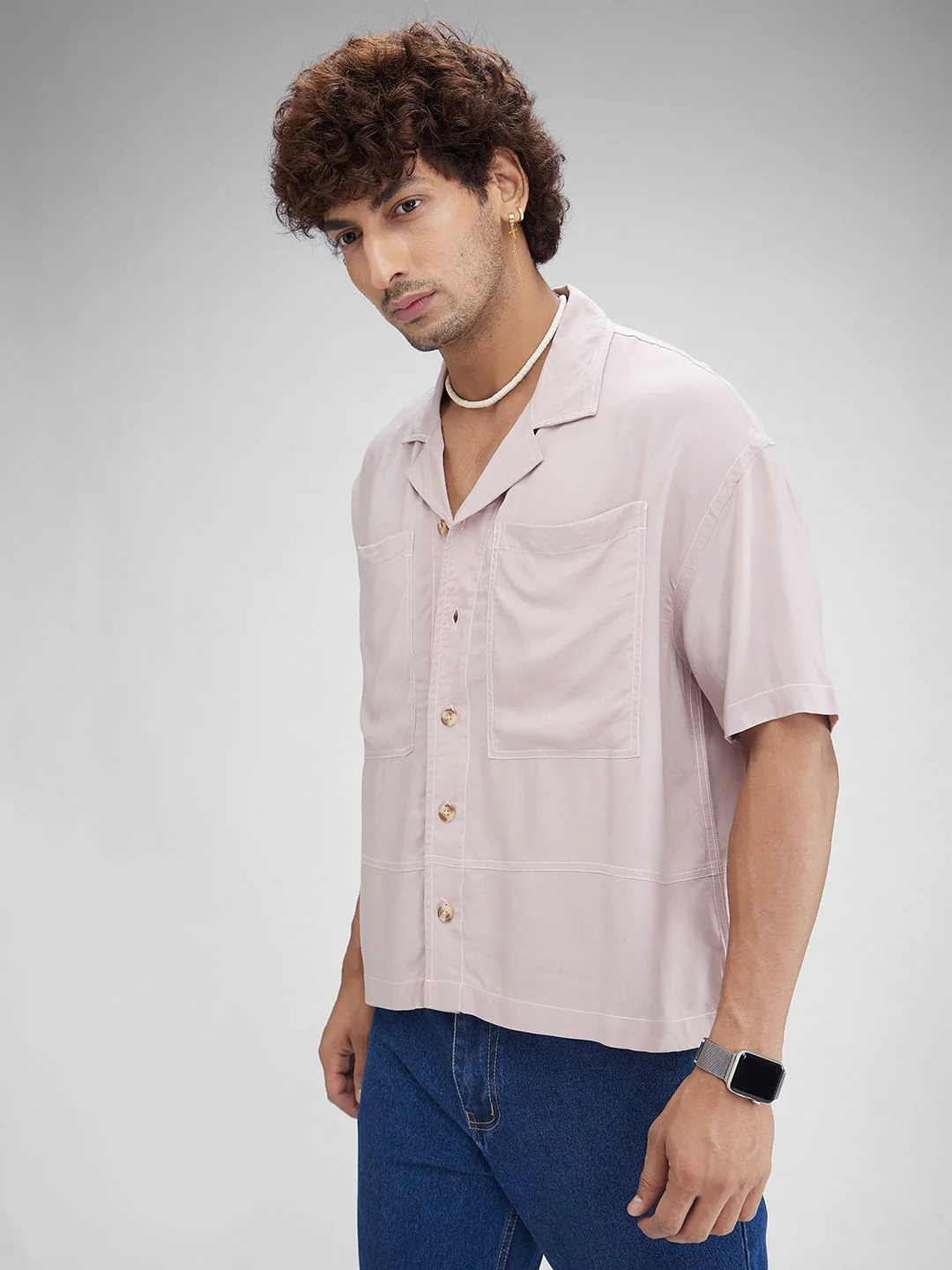 Pale Blush Double Pocket Oversized Cropped Shirt - Image 4