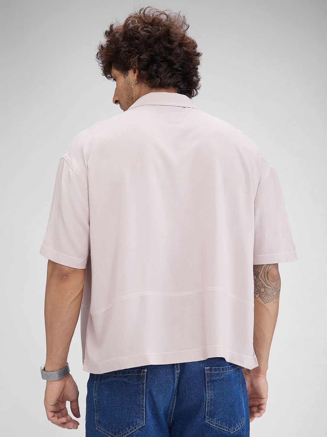 Pale Blush Double Pocket Oversized Cropped Shirt - Image 6
