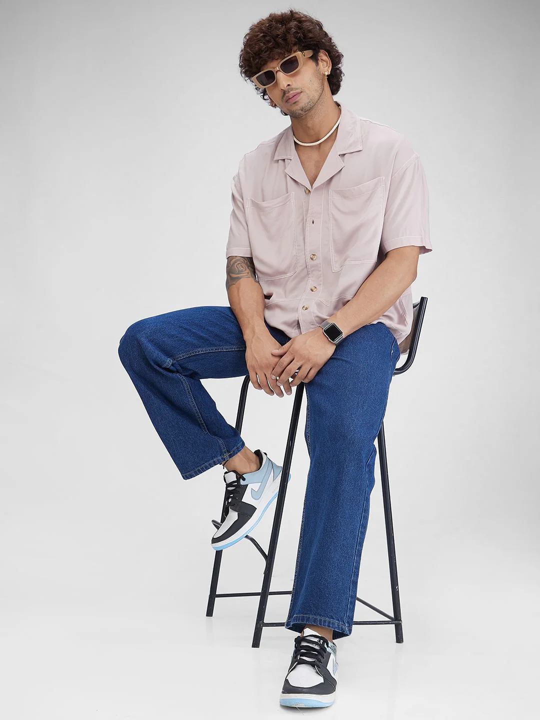 Pale Blush Double Pocket Oversized Cropped Shirt - Image 7