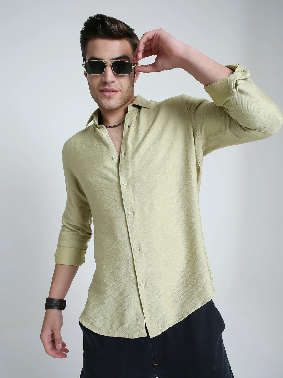 Pale Green Lightweight Crinkled Everyday Shirt - Image 2