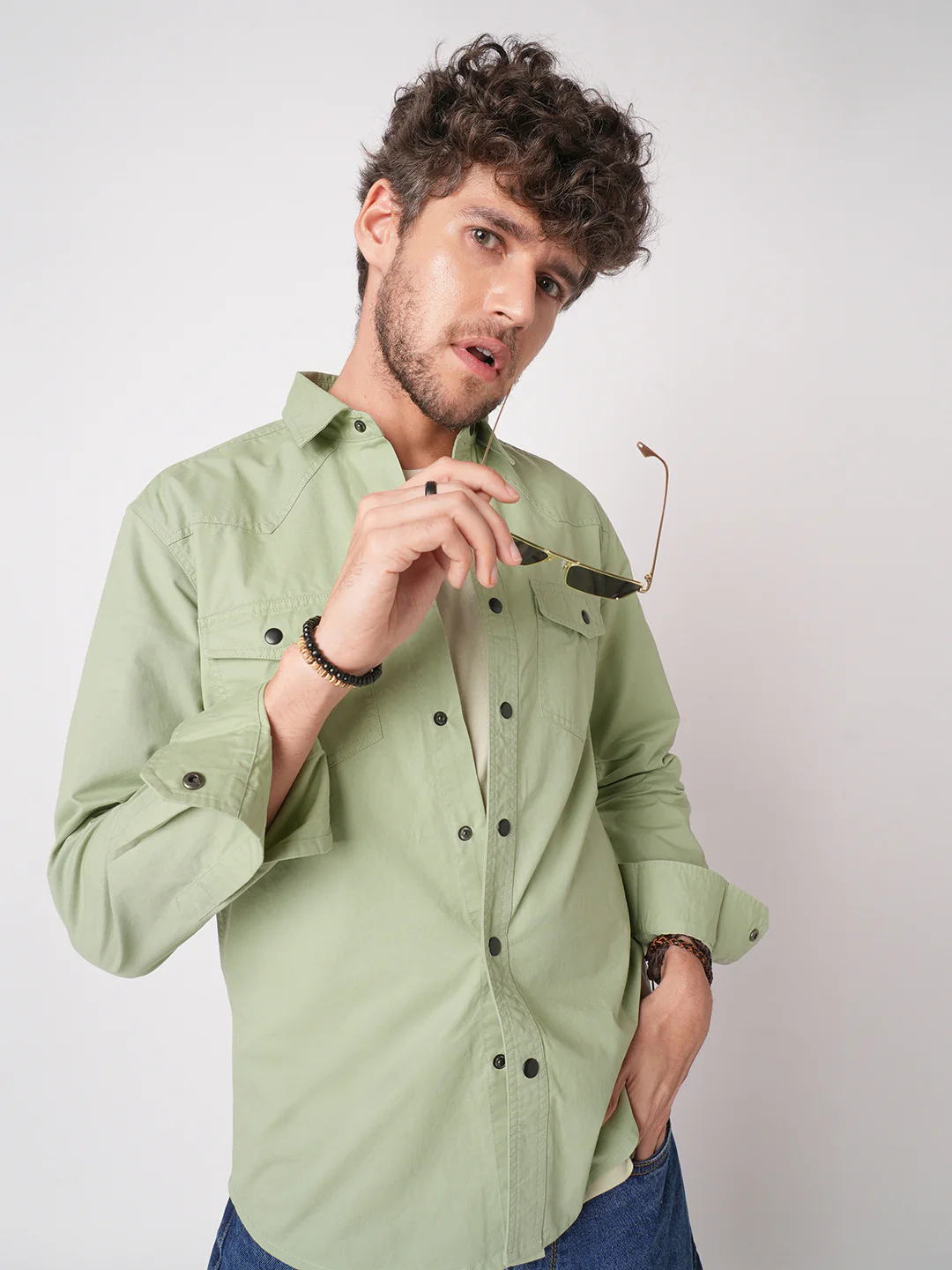 Pale Green Terrain Double Pocket Overshirt - Image 2