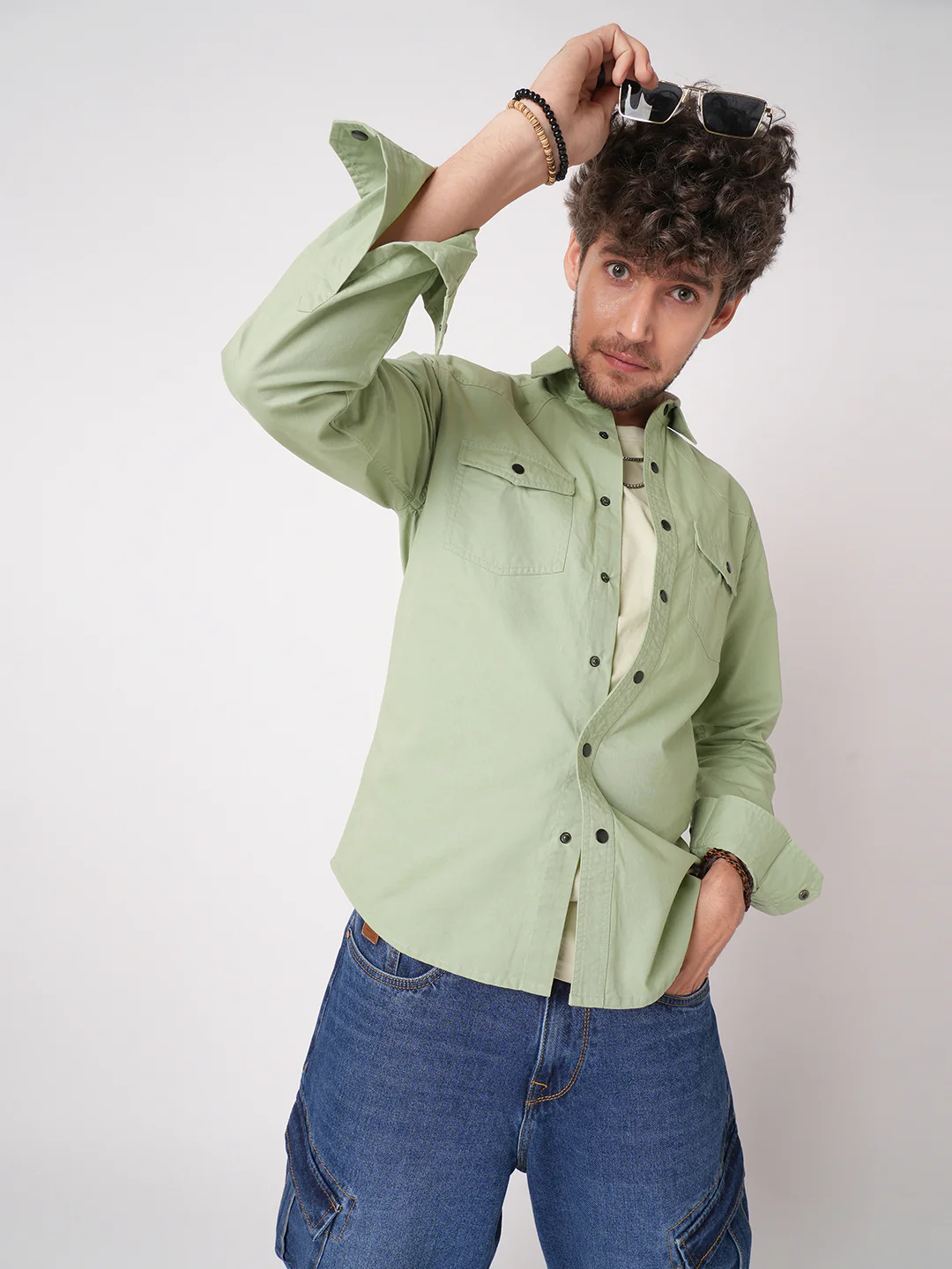 Pale Green Terrain Double Pocket Overshirt - Image 4