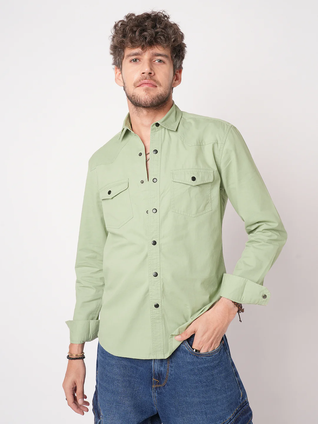 Pale Green Terrain Double Pocket Overshirt - Image 5