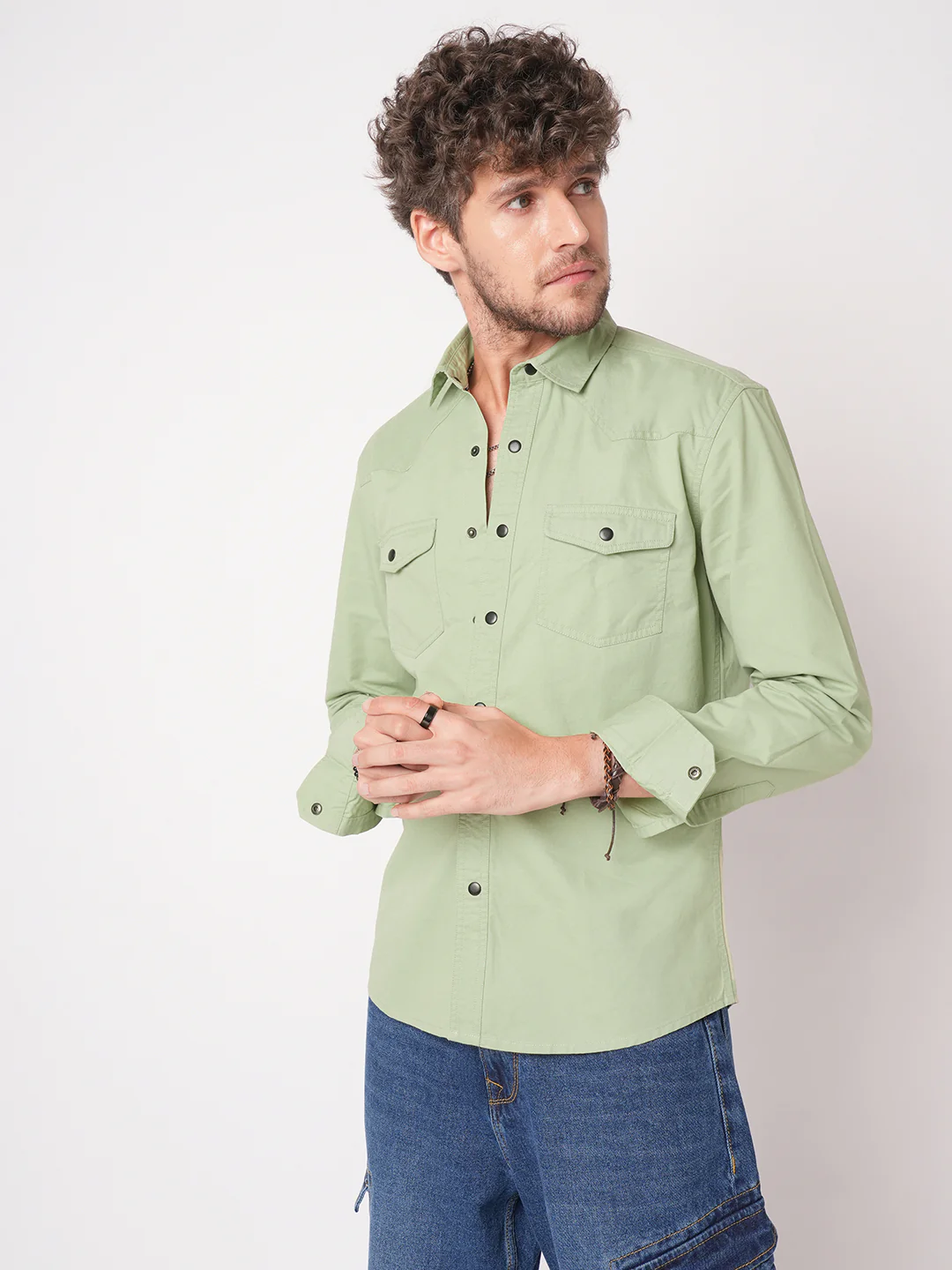 Pale Green Terrain Double Pocket Overshirt - Image 6